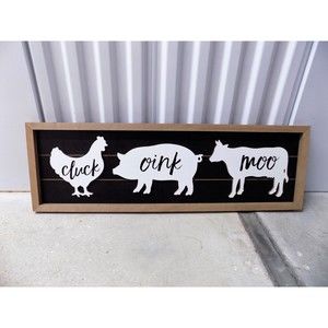 NEW Hen Pig Cow Pig Chuck Oink Moo Country Wall Art Rustic Home Farmhouse Wood